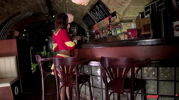 Gangbang at the bar fills curvy black beauty Katia Dé Lys’ pussy & ass with 3 dicks