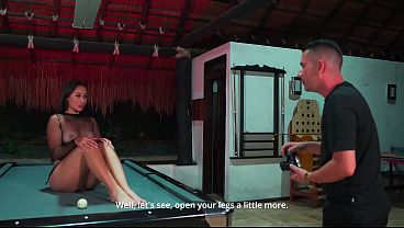 My best friend’s stepdad is a photographer; I invited him over when I was home alone, and we had sex on the pool table.