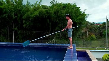 My stepdad’s employee is my neighbor’s stepson, a nerdy guy with a huge dick who fucks me outdoors by the pool!