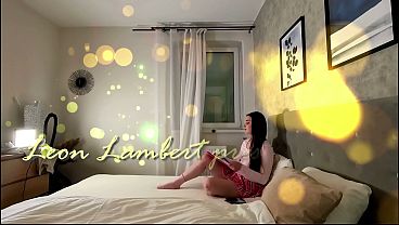 Pink lace panties and a short college skirt with socks to show thick legs and calves on the bed this cute beauty