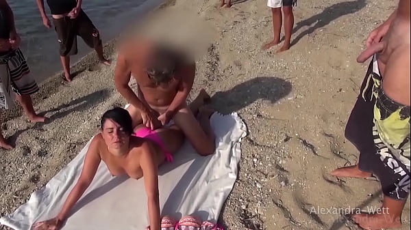 The hottest masses of beach fucks in Greece! Hairy milf hard fucked on the beach