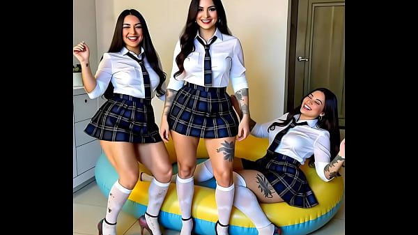 “Triple Trouble in Plaid: Three Naughty girls Take Over the Pool Float