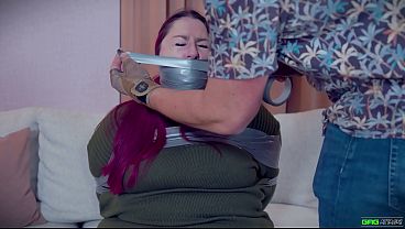 BBW TIGHTLY taped and wrapgagged in bondage