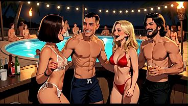 Cuck husband lets wife get used by other men beside the pool