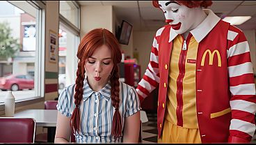 Pippi came to McDonald’s to eat a burger, but Ronald had other plans for her!! (Ai generated)