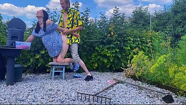 Rough outdoor fuck in the garden while picking berries